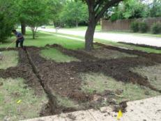 a newly trenched irrigation set-up